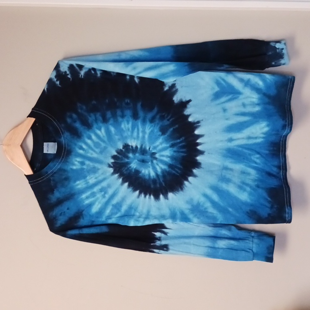 Gildan Tie Dye Long Sleeve T-Shirt Blue Size S